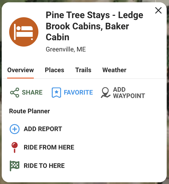 Pine Tree Stays - Ledge Brook Cabins, Baker Cabin Waypoint Card